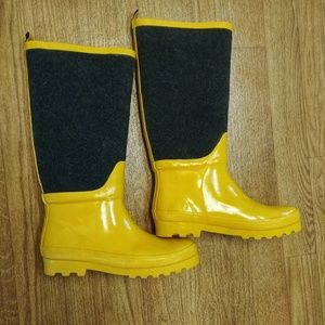 J. Crew yellow rubber boots with accents, size 8